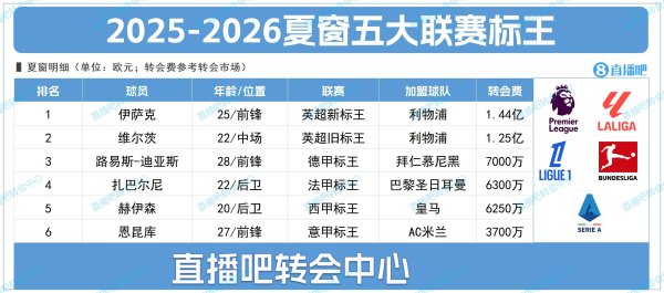 五大职业联赛  标王都跟英超有关，不是转入造就标王，就是转出