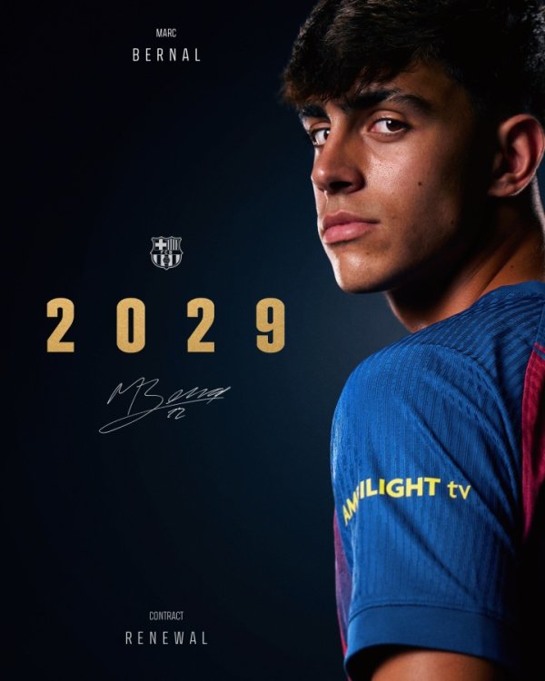 留住未来！官方：巴萨与18岁伯纳尔续约至2029年，据悉解约