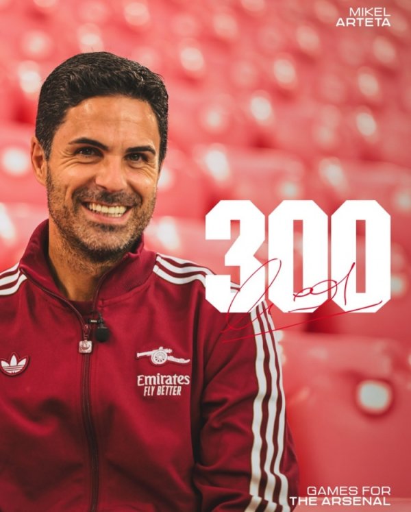 阿尔特塔迎来执教枪手300场里程碑，阿森纳晒海报：非凡的成就