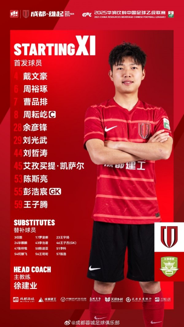 成都蓉城B队vs长春喜都，赛事  杆位名单出炉！